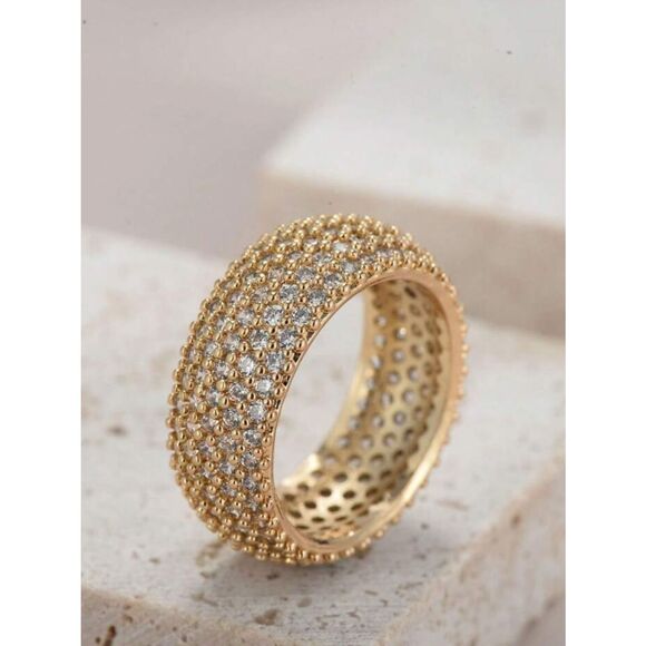 Anthropologie Jewelry - 18k Gold plated Pave Crystal Wide Band Ring R 447